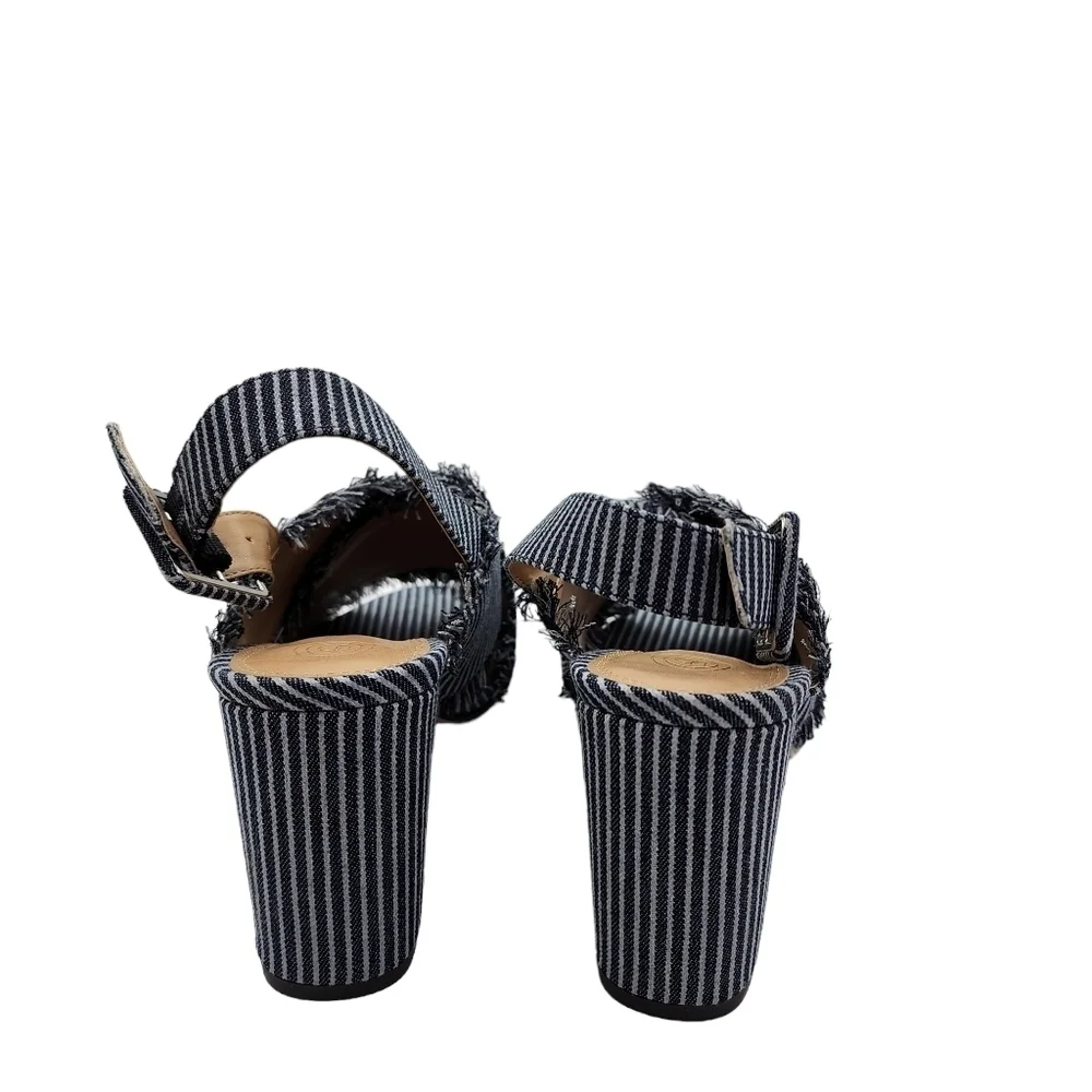 Urban Outfitters Women's Striped Denim Fringe Heel - 8M